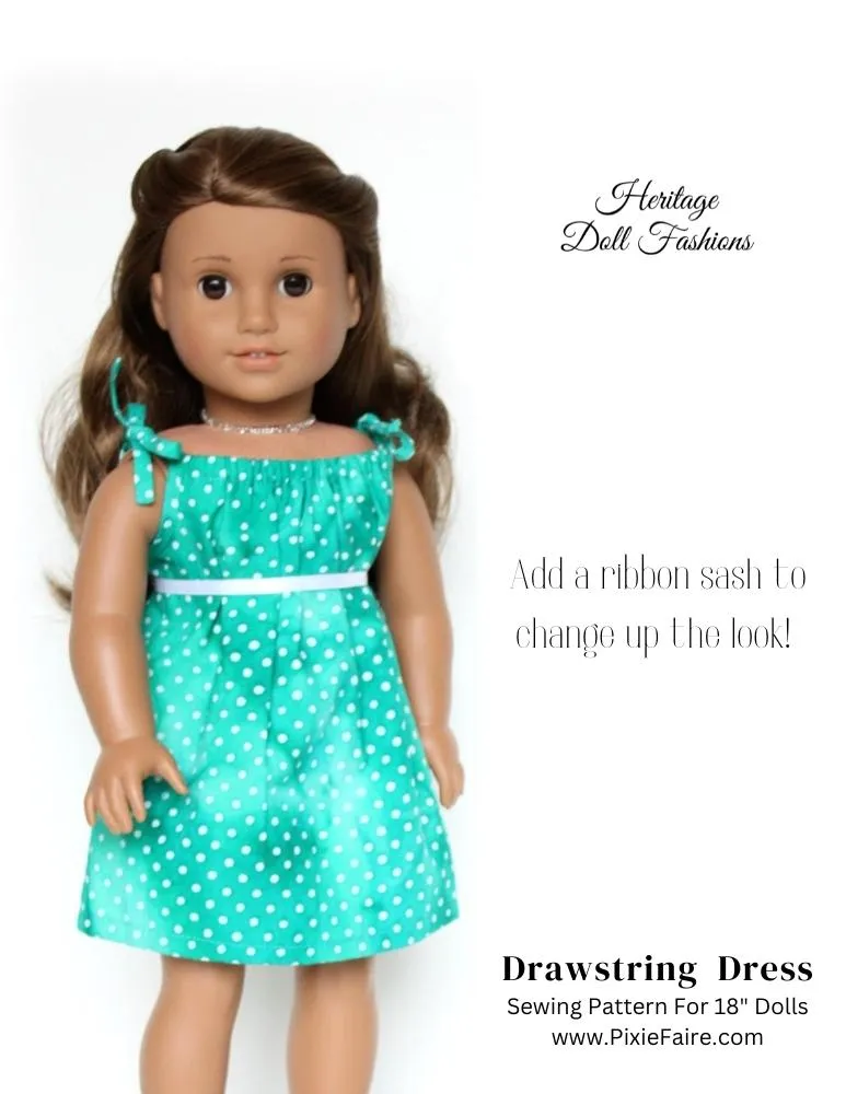 Drawstring Dress 18" Doll Clothes Pattern Bundle