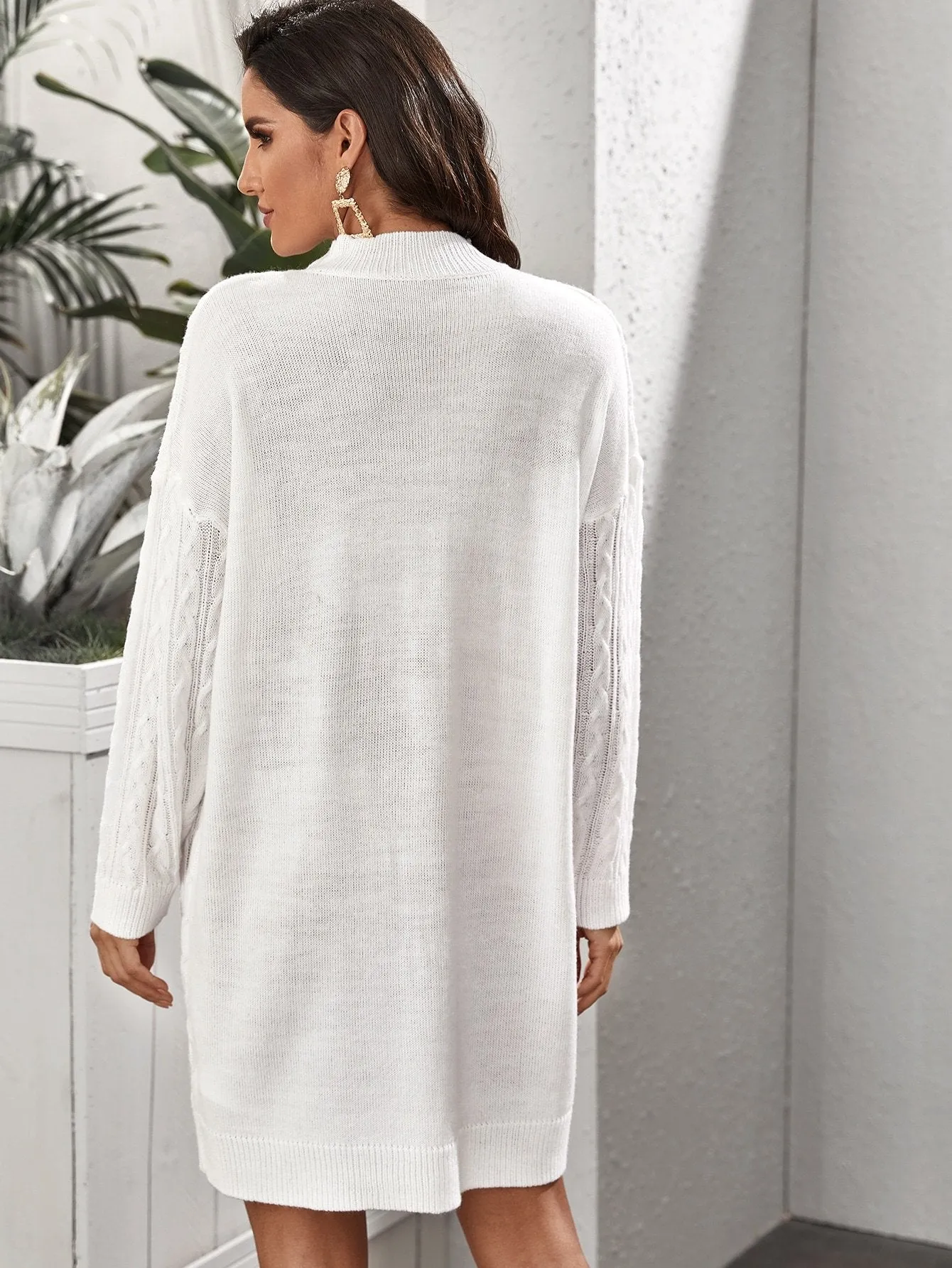 Drop Shoulder Cable Knit Oversize Jumper Dress Without Belt