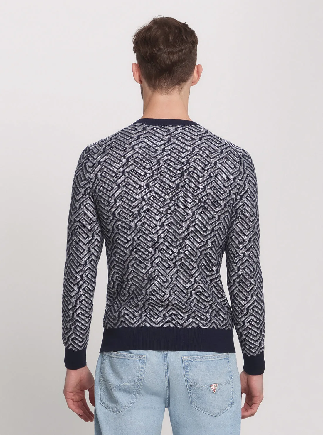 Eco Blue Geometric Print Knit Jumper