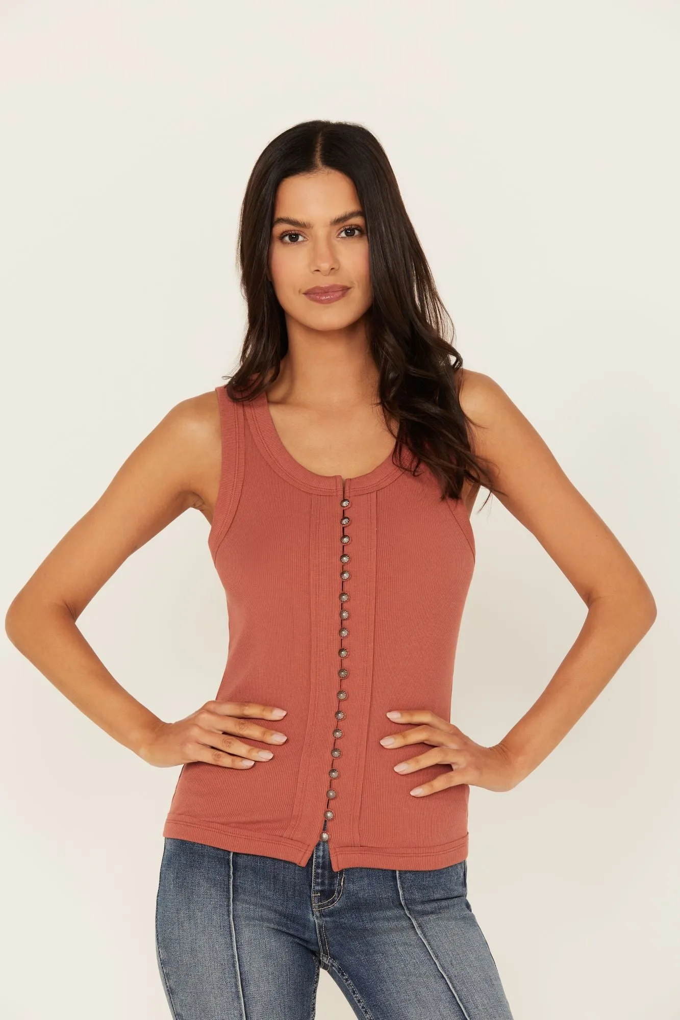 Edna Button Front Ribbed Tank