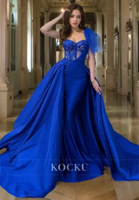 Elegant & Luxurious One Shoulder Appliques Mermaid Satin Evening Party Prom Dress