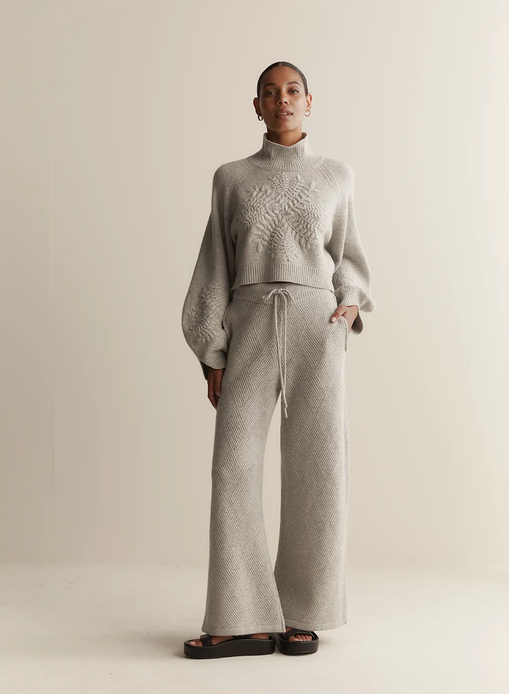 Elizabeth Wool Quilt Knit Pant | Grey Marle