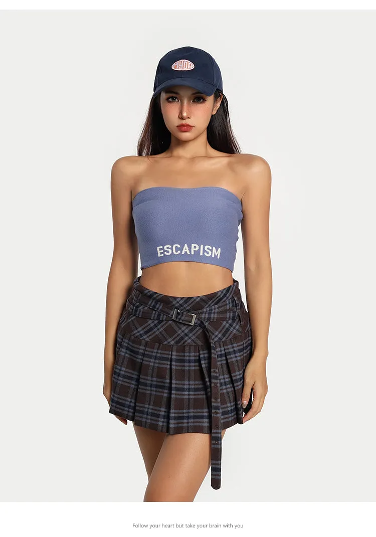 ESCAPISM Bottom Graphic Letter Print Solid Color Tube Top