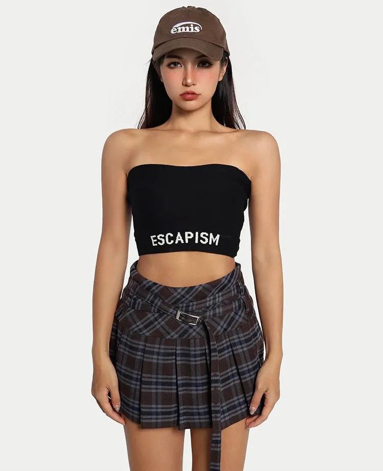 ESCAPISM Bottom Graphic Letter Print Solid Color Tube Top