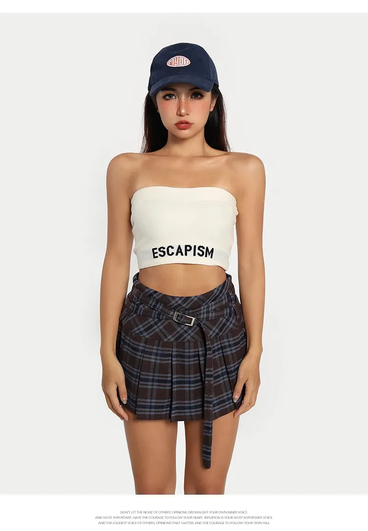 ESCAPISM Bottom Graphic Letter Print Solid Color Tube Top