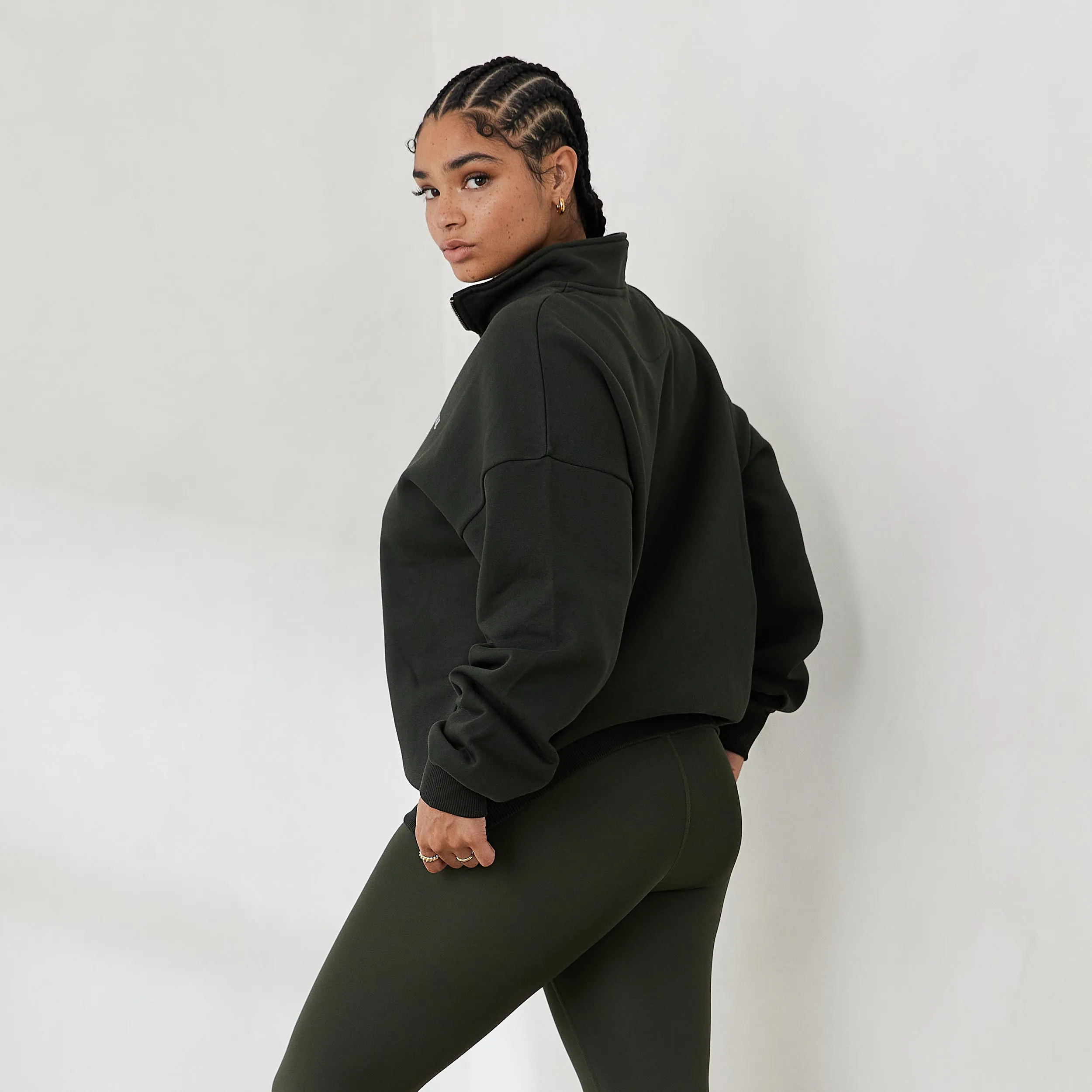 Essential Oversized Quarter Zip Jumper - Pine Green