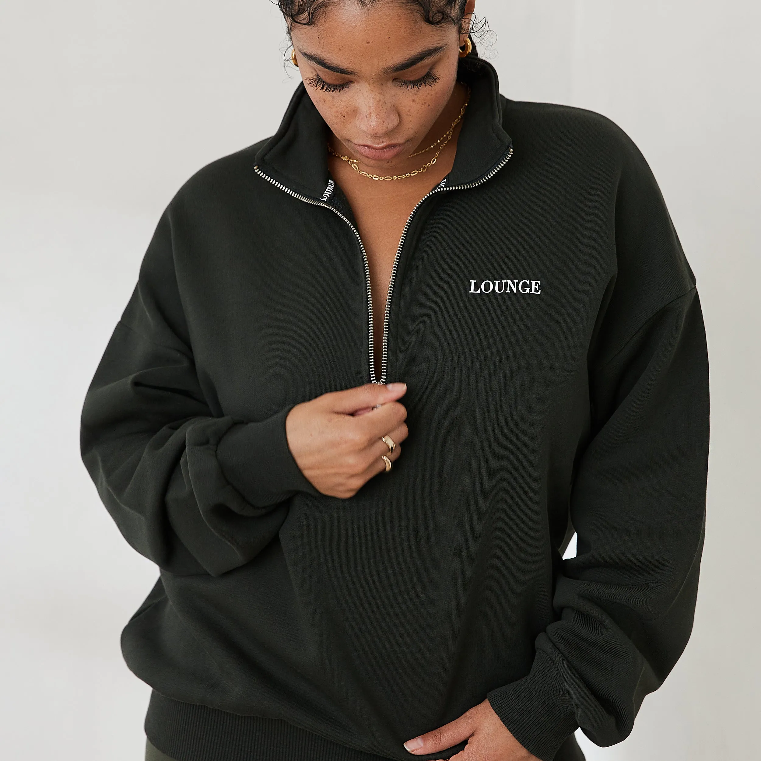 Essential Oversized Quarter Zip Jumper - Pine Green