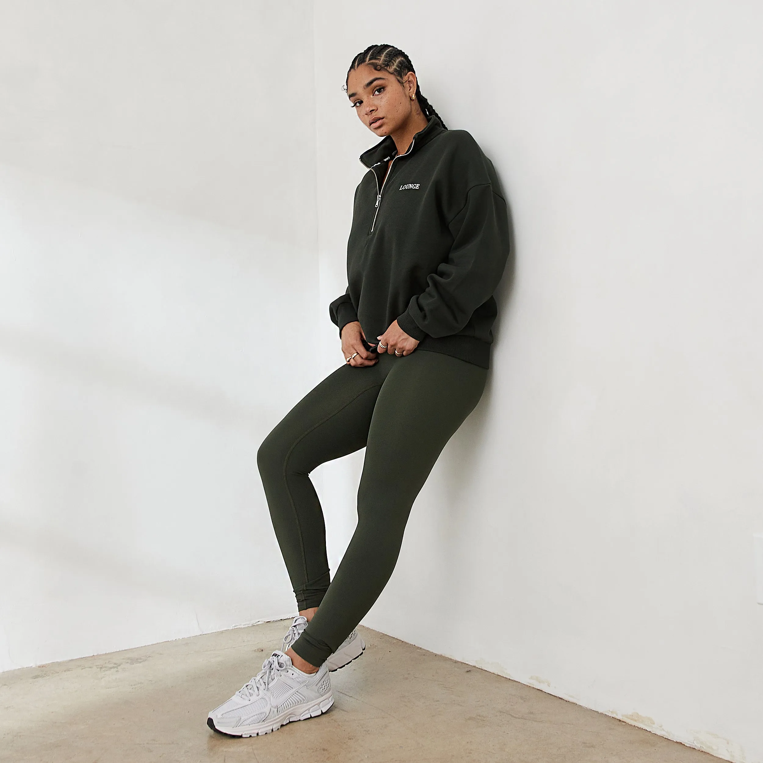 Essential Oversized Quarter Zip Jumper - Pine Green