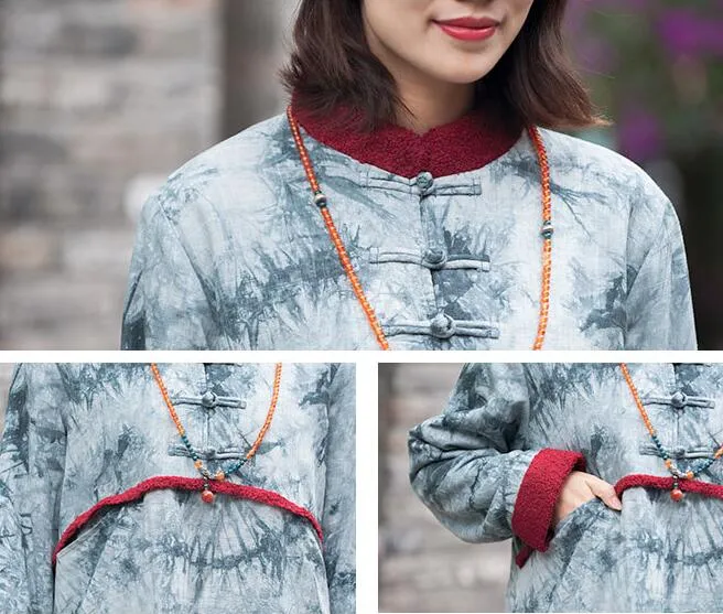 Ethnic Print Cotton Winter Coat - Casual Warm Outerwear