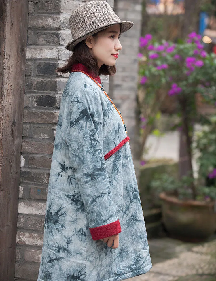 Ethnic Print Cotton Winter Coat - Casual Warm Outerwear