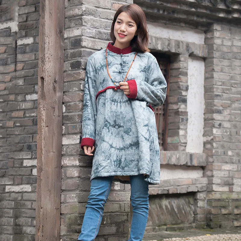 Ethnic Print Cotton Winter Coat - Casual Warm Outerwear