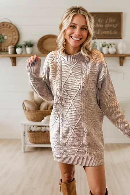 Faith Cable Knit Sweater Dresses