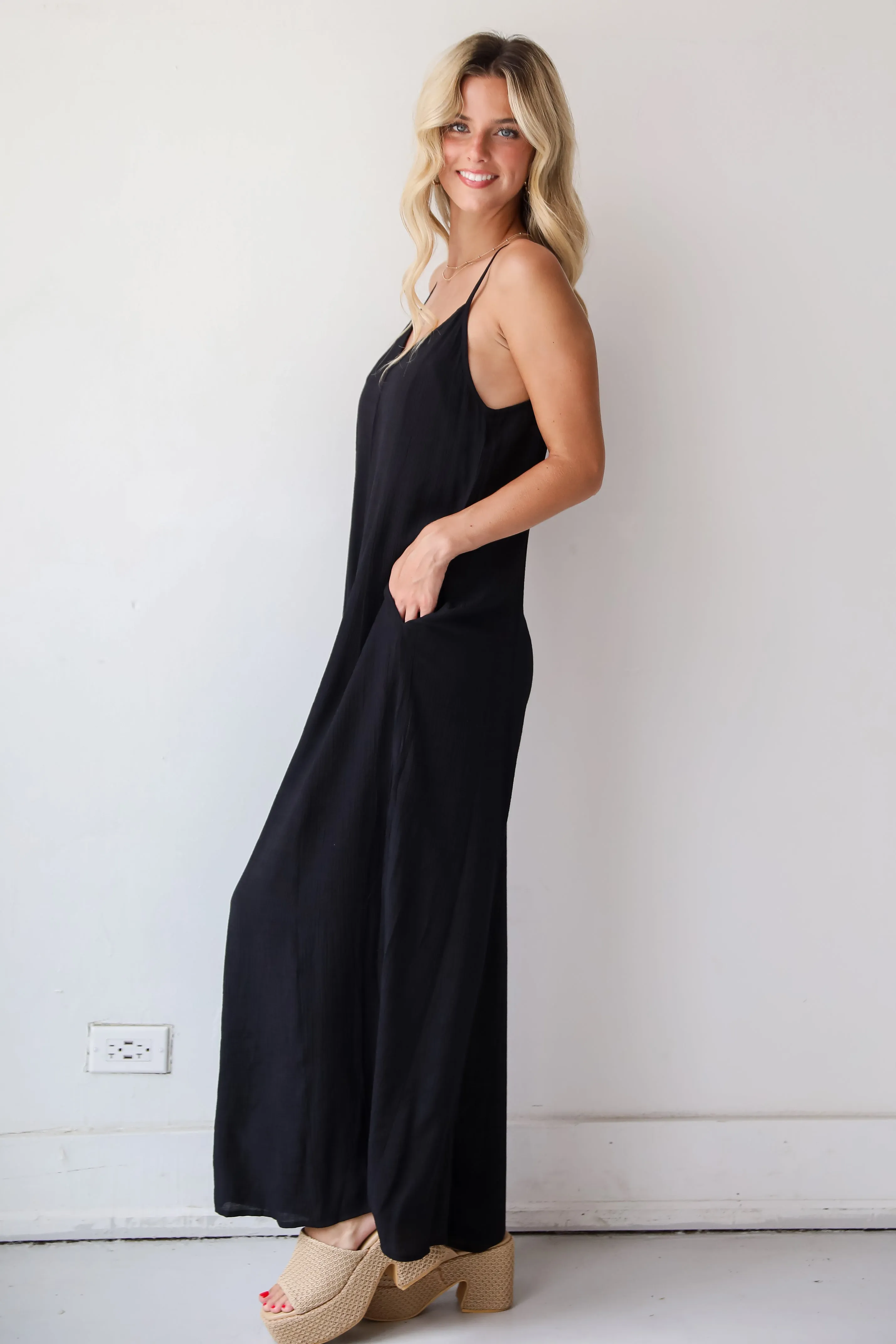 FINAL SALE - Charming Design Black Wide Leg Jumpsuit