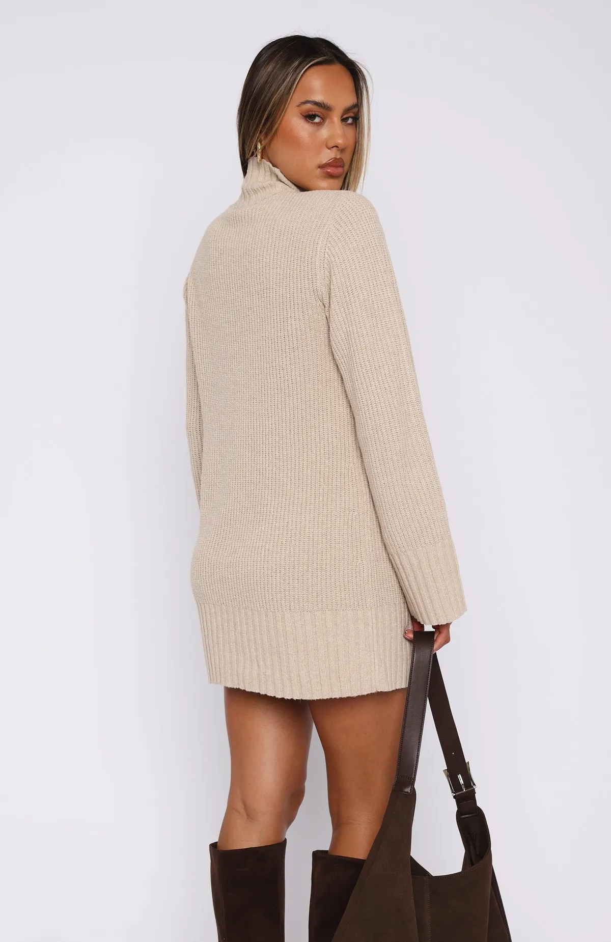 Fireside Long Sleeve Knit Dress Stone