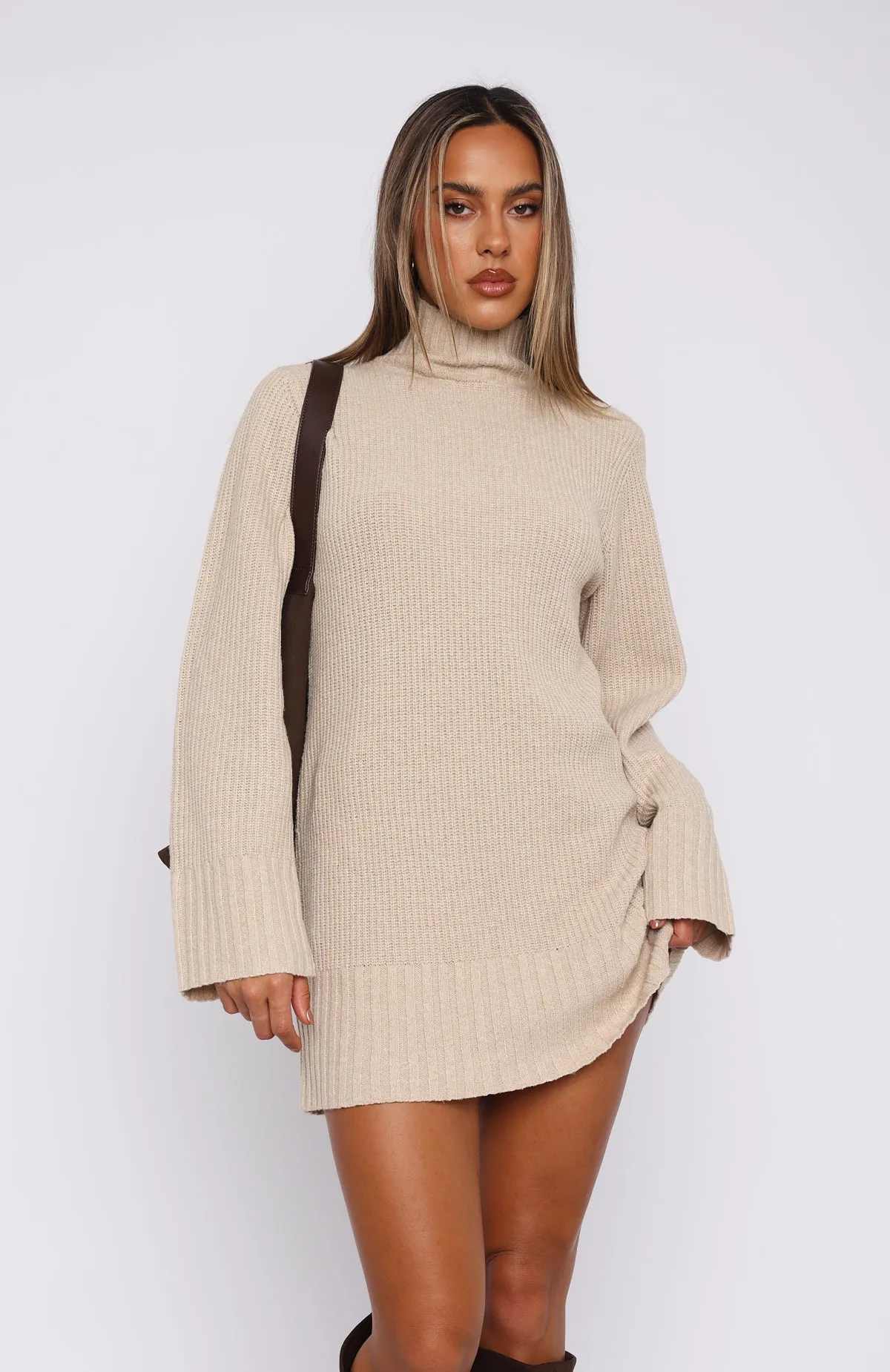 Fireside Long Sleeve Knit Dress Stone