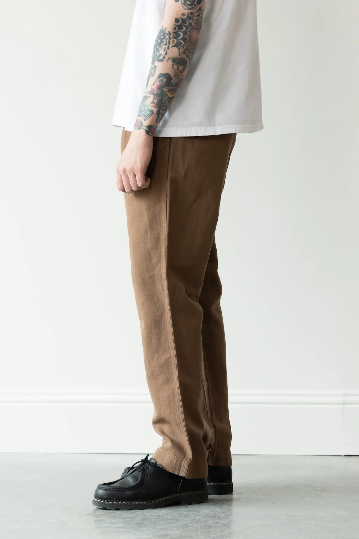 Flat Front Cotton/Linen Chinos - Churro Brown