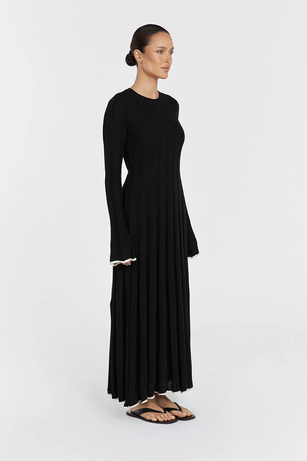 FLORA BLACK CONTRAST KNIT MIDI DRESS