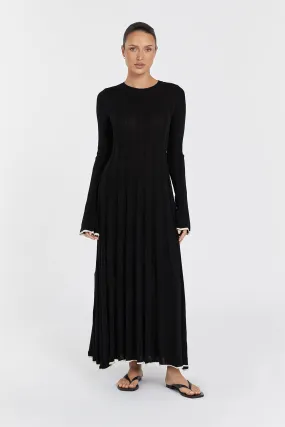 FLORA BLACK CONTRAST KNIT MIDI DRESS