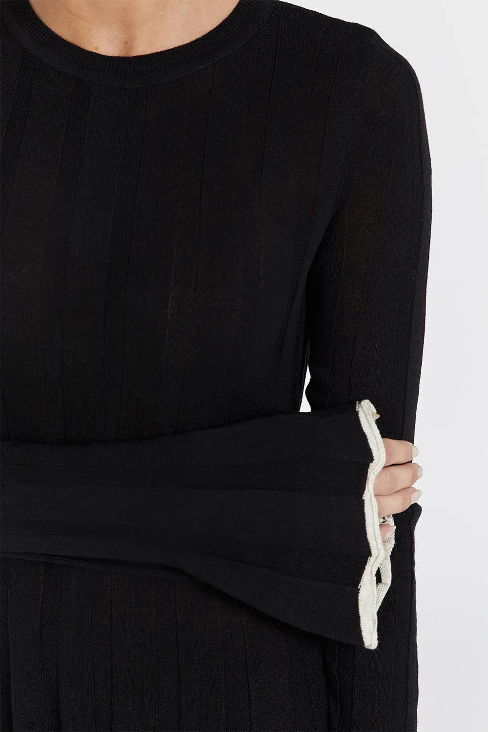 FLORA BLACK CONTRAST KNIT MIDI DRESS