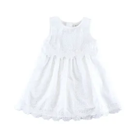 Floral Eyelet Fabric Dress - White