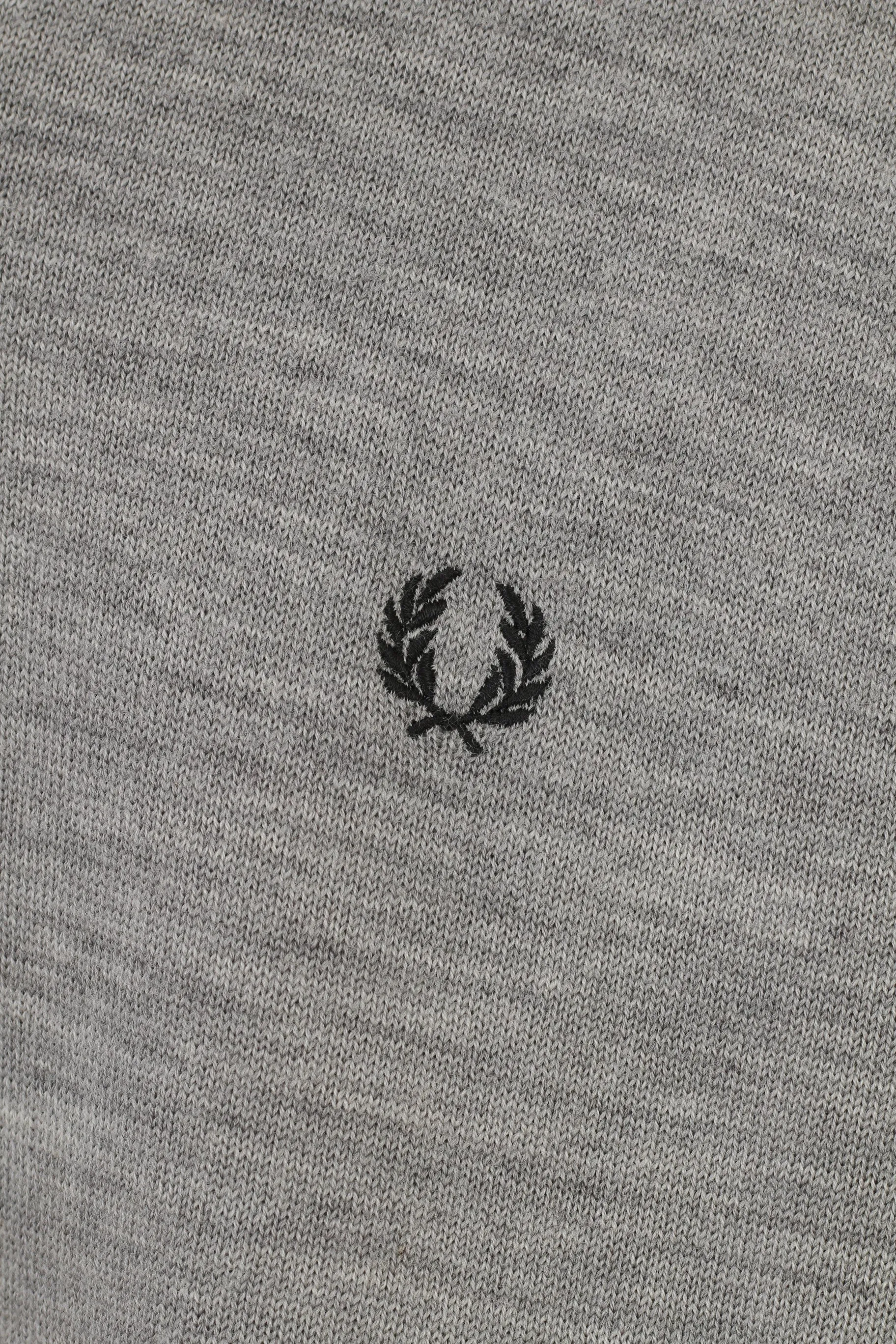 Fred Perry Men S Jumper Wool Grey V Neck Logo Classic Top