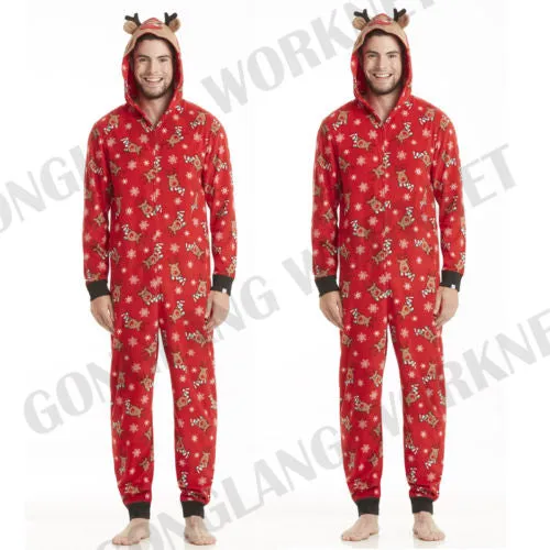 Fun family Christmas Xmas matching pajamas onesie jumpsuit antlers hoodie set