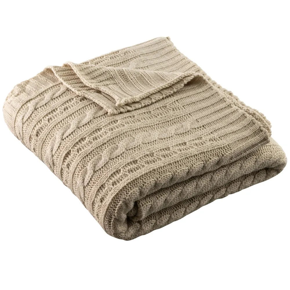 Galway Crystal Aran Knit Throw - Warm Grey