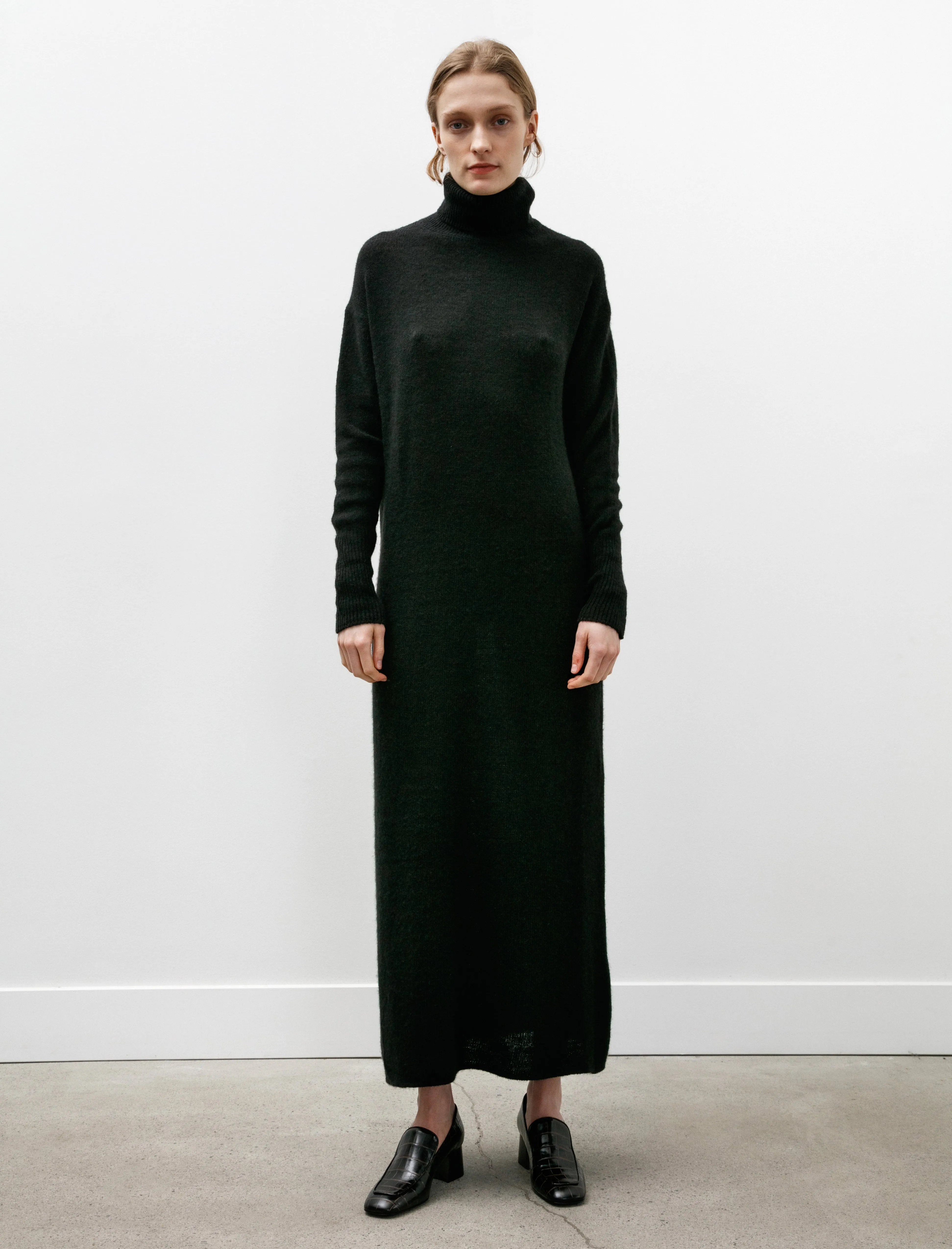 Garment Dyed Cashmere Turtleneck Knit Dress Black