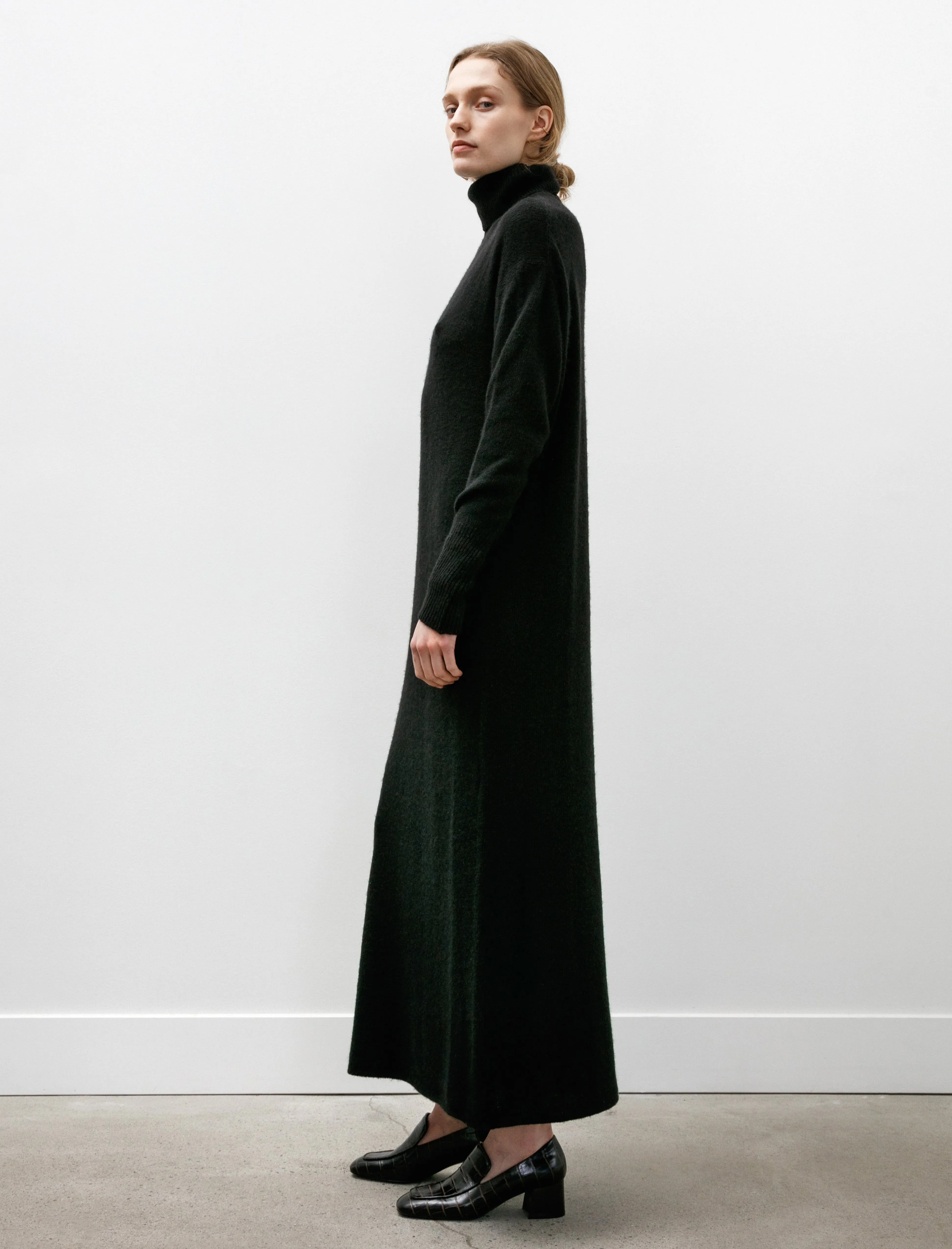 Garment Dyed Cashmere Turtleneck Knit Dress Black