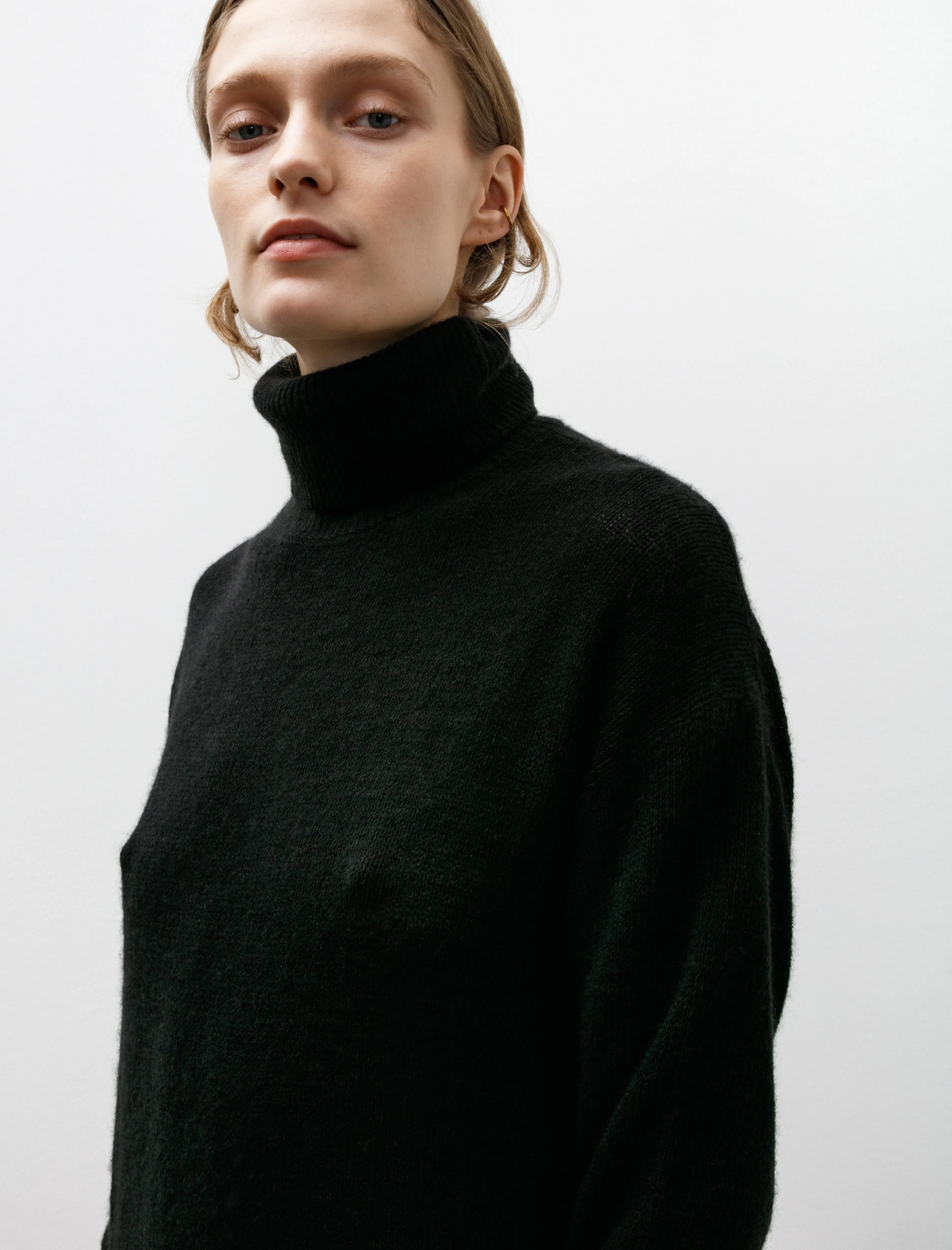 Garment Dyed Cashmere Turtleneck Knit Dress Black