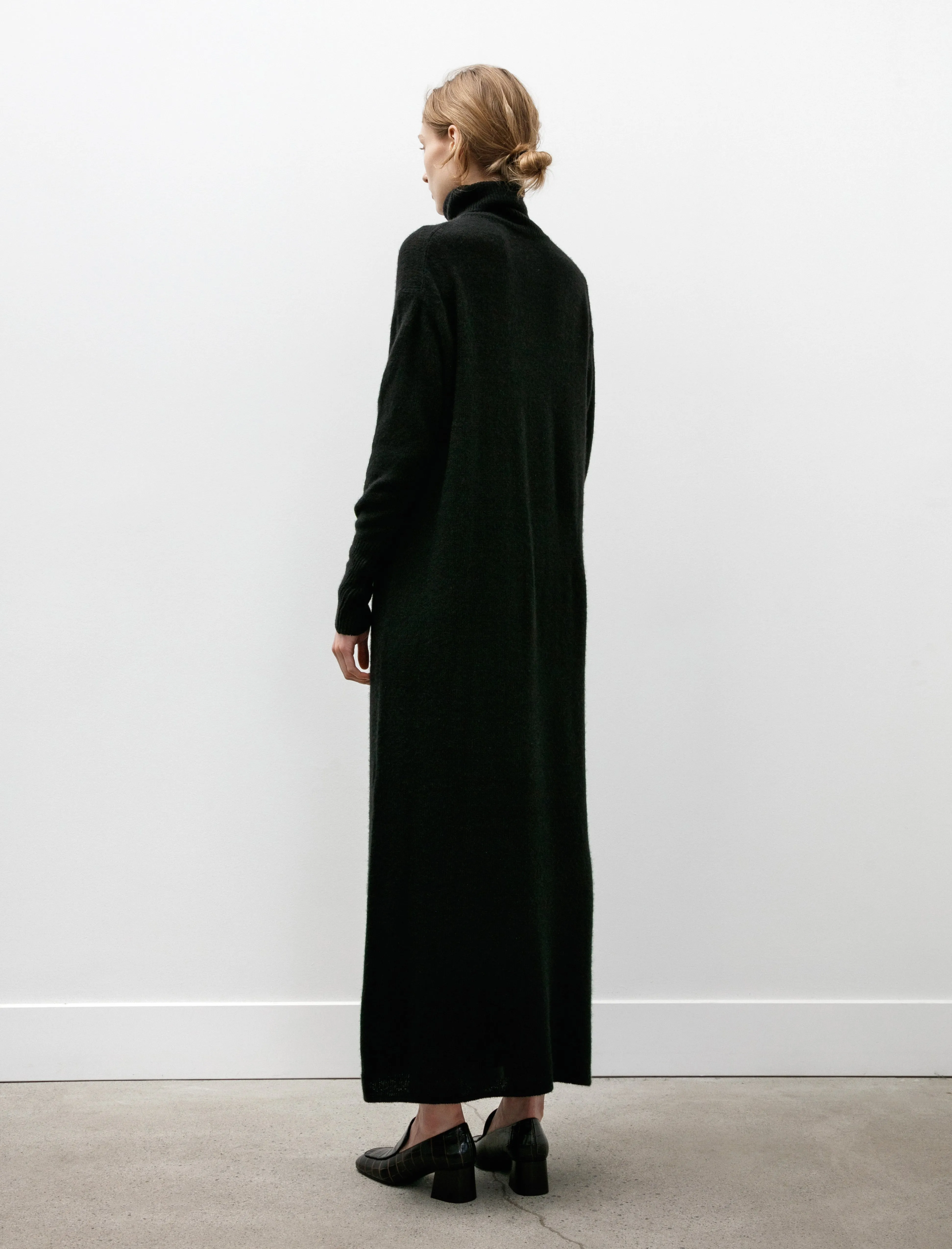 Garment Dyed Cashmere Turtleneck Knit Dress Black