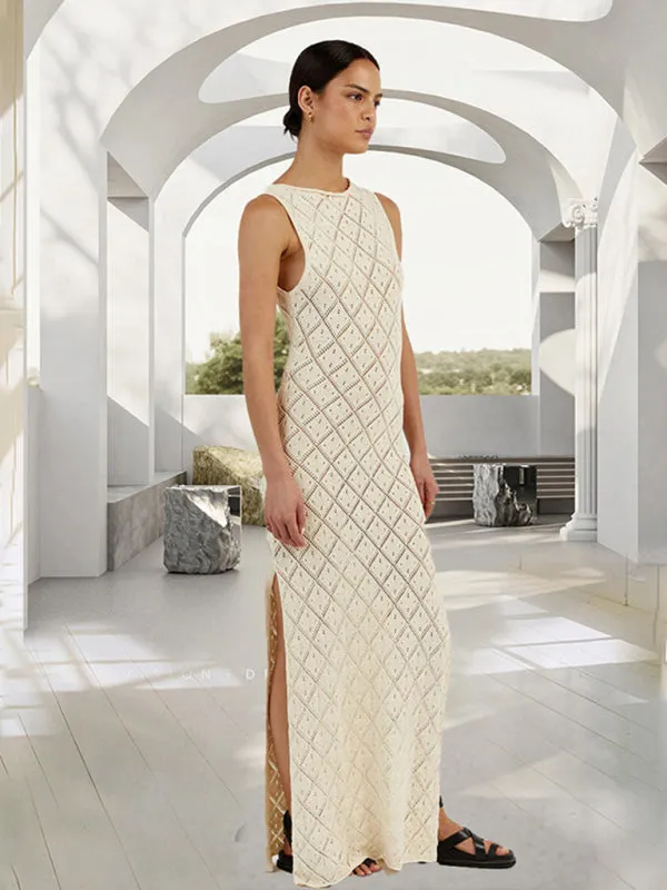 Geometric Knit See-Through Maxi Dress for Summer Getaways