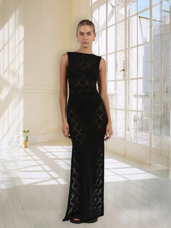 Geometric Knit See-Through Maxi Dress for Summer Getaways