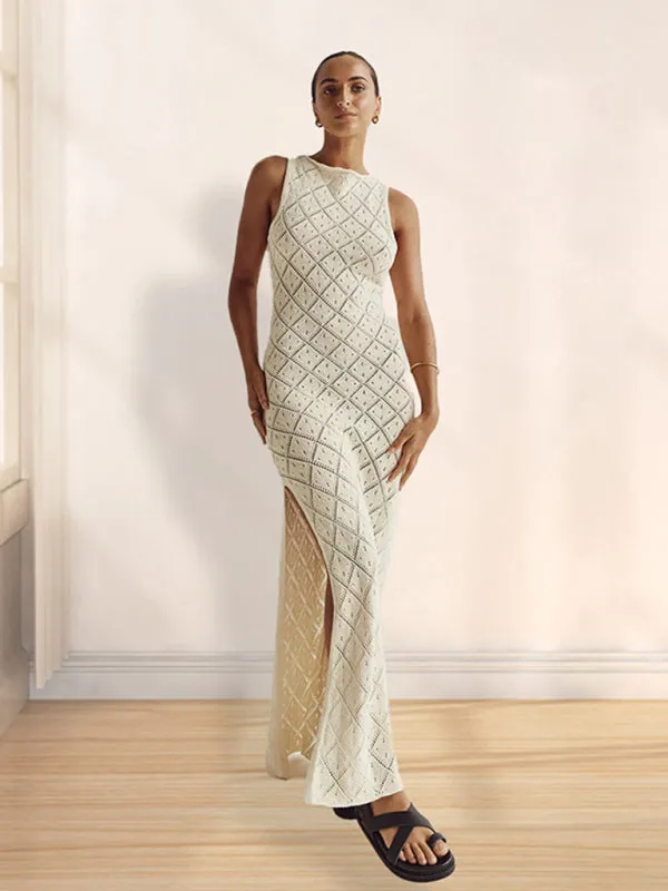 Geometric Knit See-Through Maxi Dress for Summer Getaways