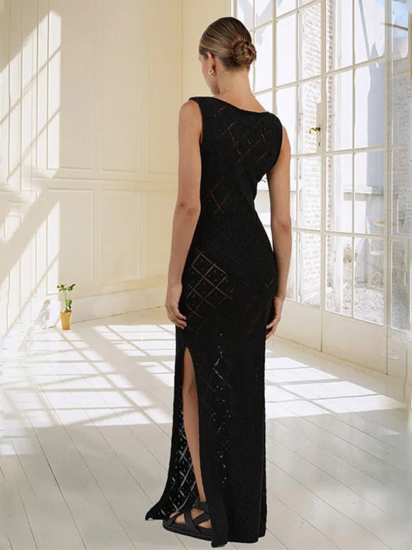 Geometric Knit See-Through Maxi Dress for Summer Getaways