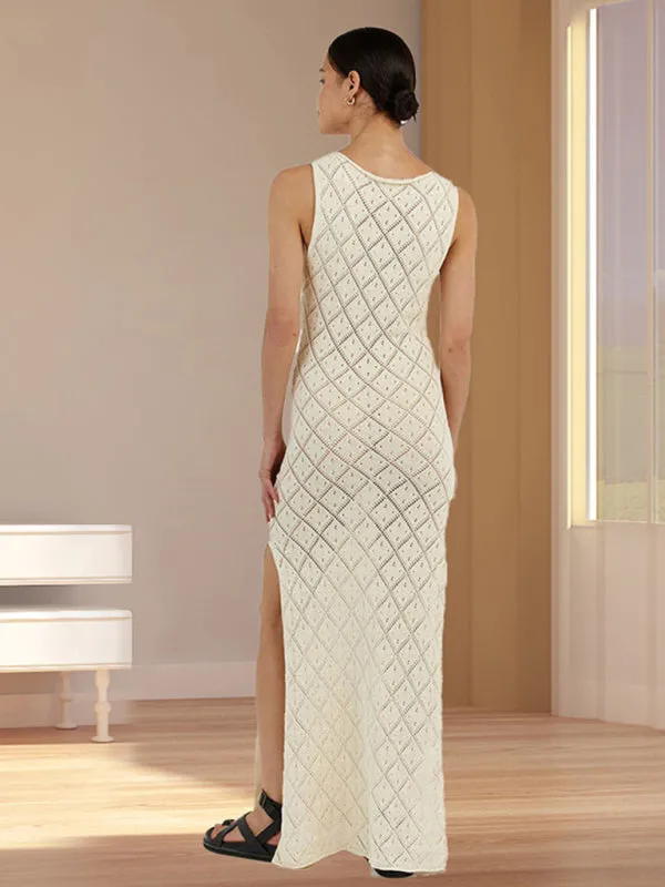 Geometric Knit See-Through Maxi Dress for Summer Getaways