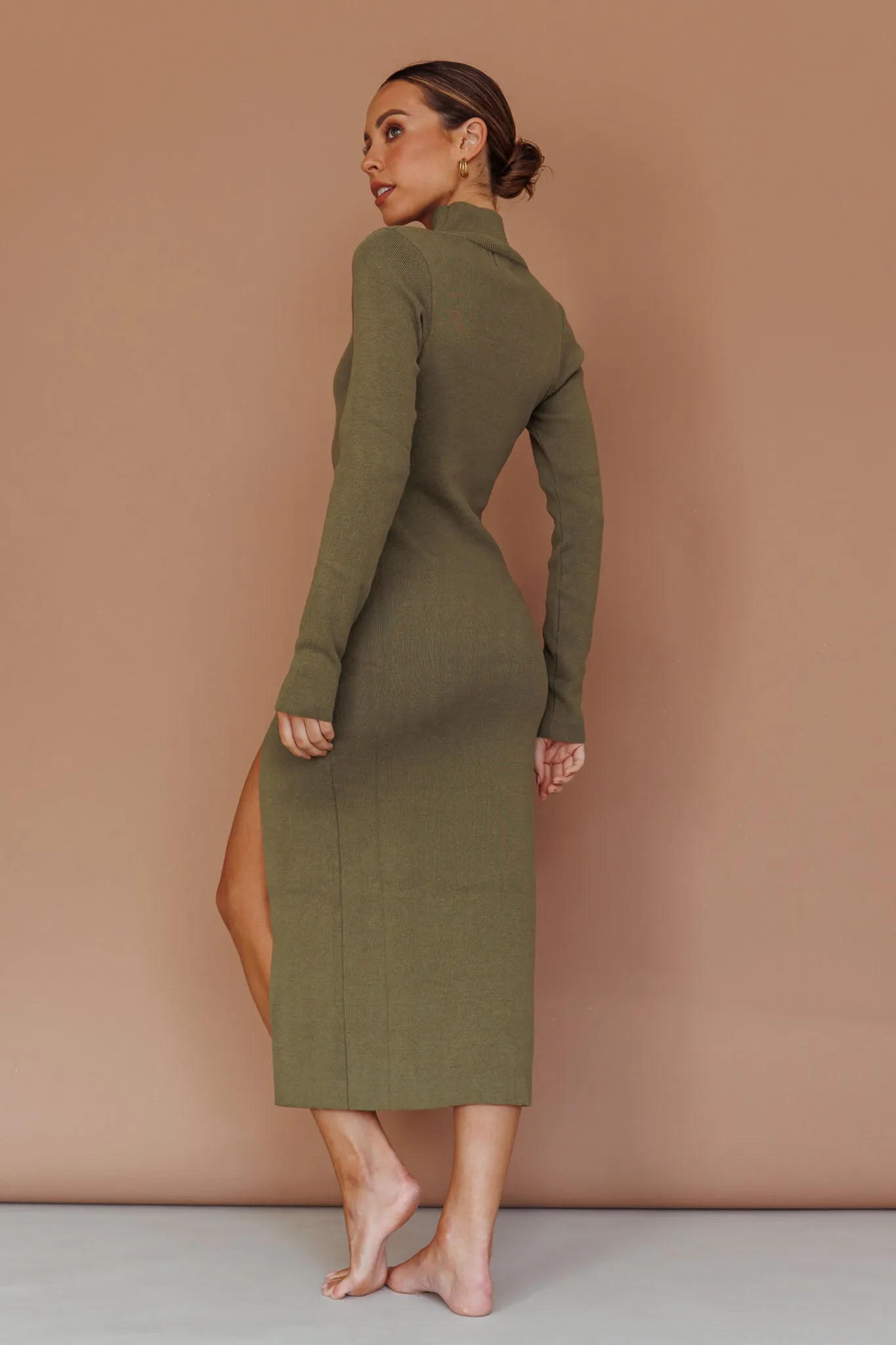 Get Acquainted Cut-Out Bust Midi Dress Olive