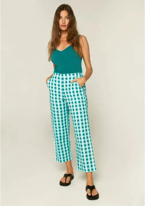 Gingham Cropped Straight-Leg Trousers