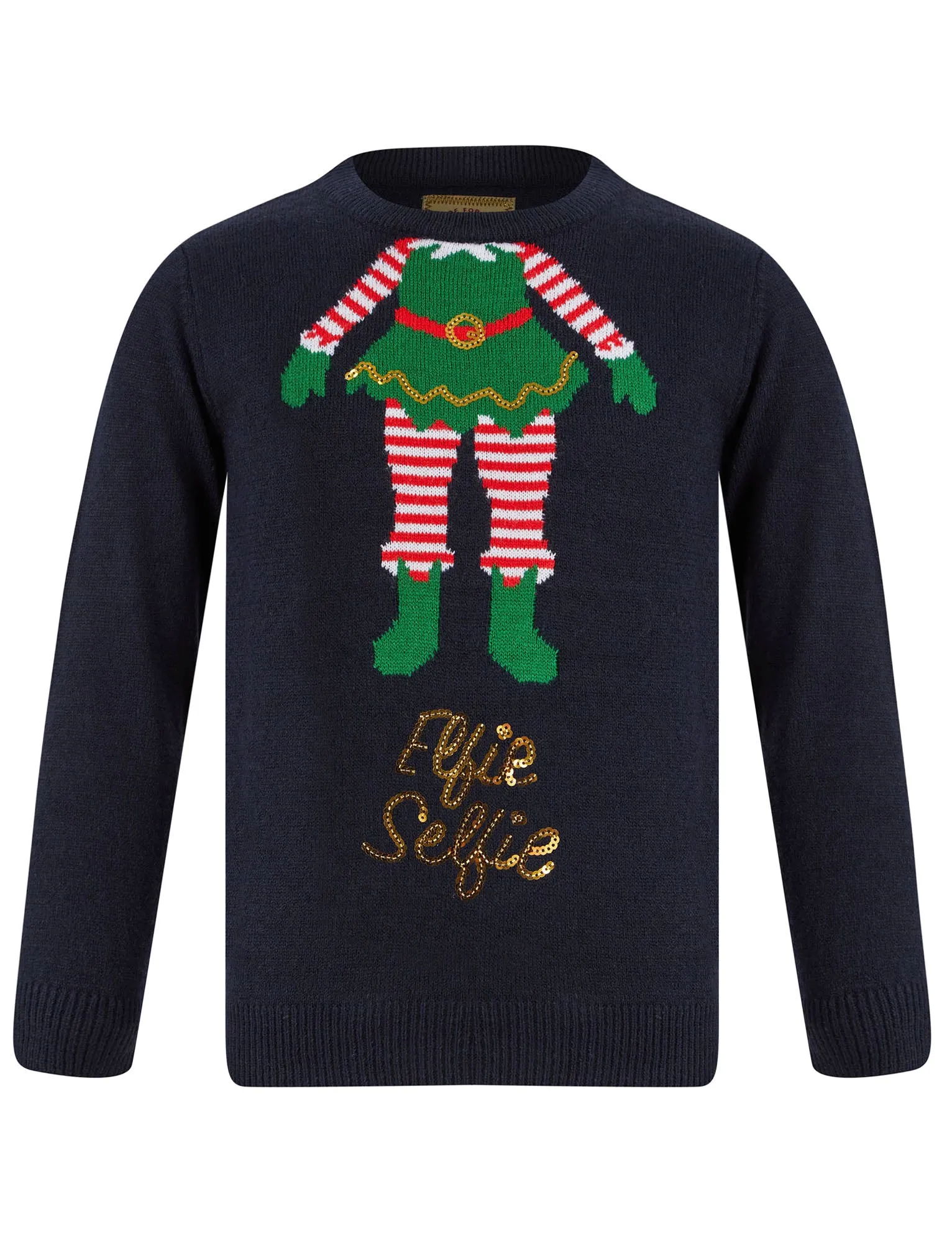 Girl's Elfi Selfie Sequin Novelty Christmas Jumper in Ink - Merry Christmas Kids (4-12yrs)