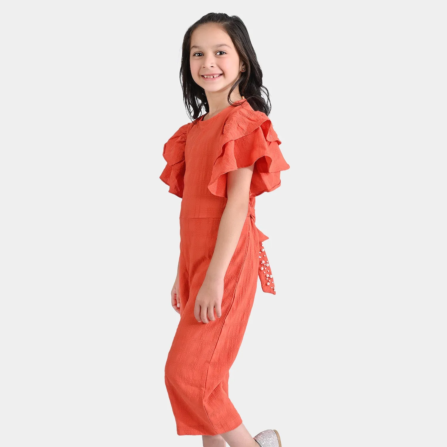 Girls Poly Cotton Jumpsuit Glory- Dark ORANGE