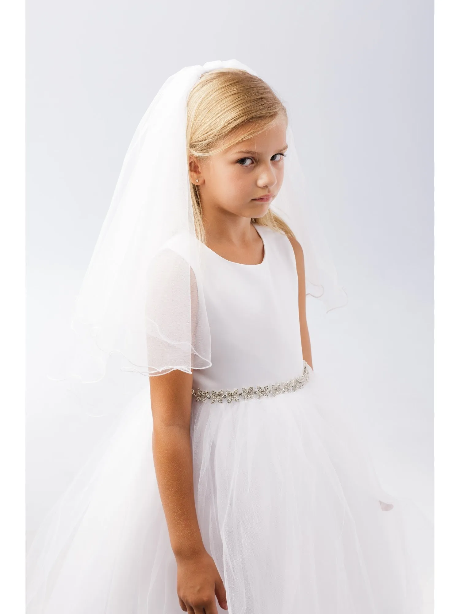 Girls White Wire Merrow Edge Double Layer Communion Flower Girl Veil