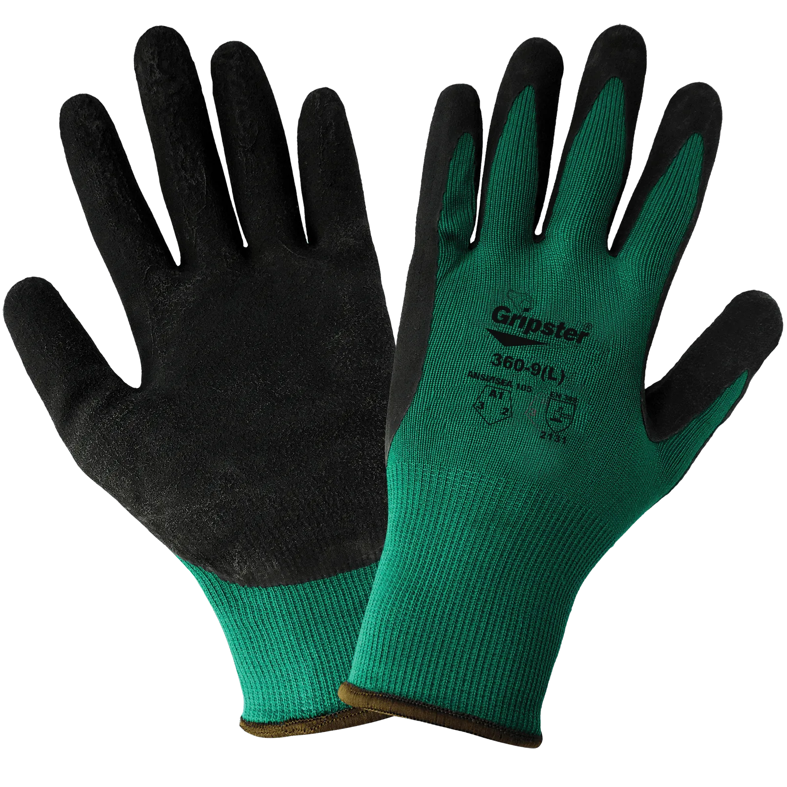 Global Glove Gripster Black Foam Rubber Coated Multi-Purpose Gloves - Black and Green