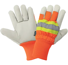 Global Glove High-Visibility Standard-Grade Cowhide Leather Insulated Gloves with Knit Wrist