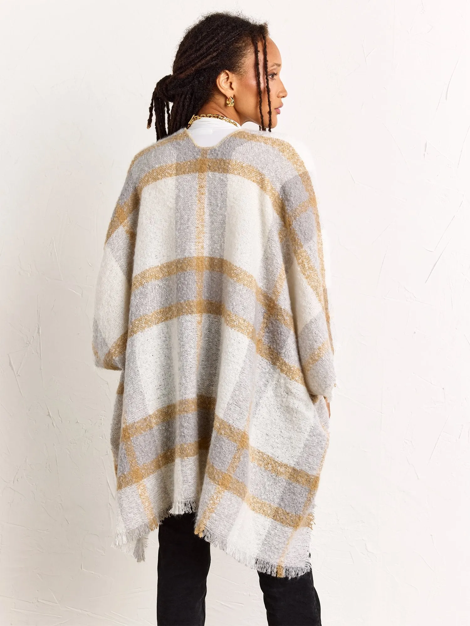 Gray & Ivory Plaid Fringe Wrap - Justin Taylor