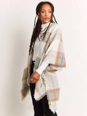 Gray & Ivory Plaid Fringe Wrap - Justin Taylor