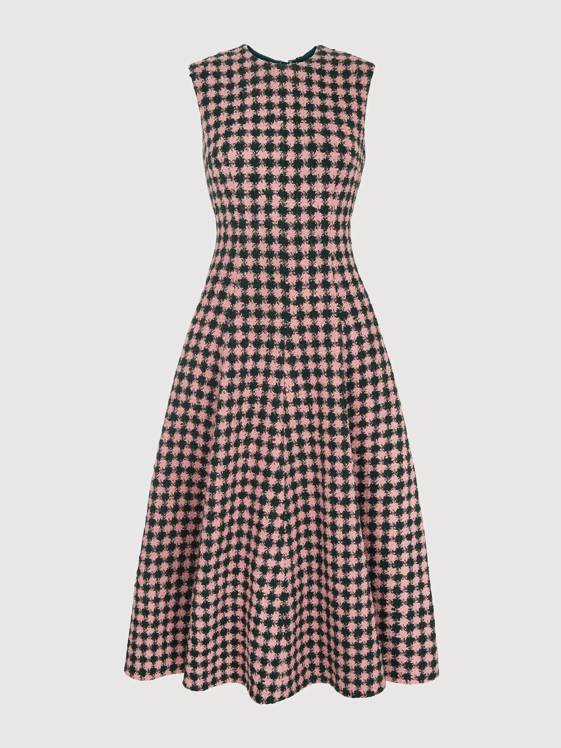 Green and pink houndstooth boucle Mara dress