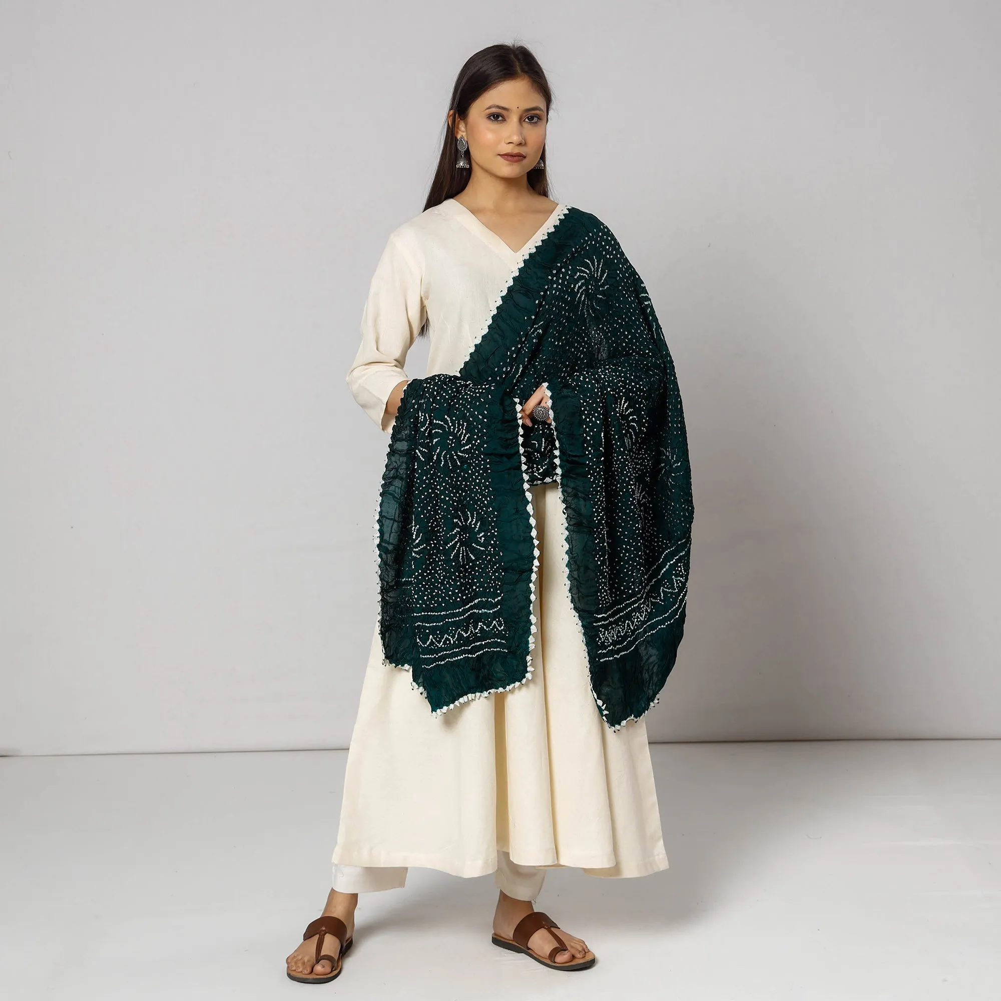 Green - Kutch Bandhani Tie-Dye Modal Silk Dupatta