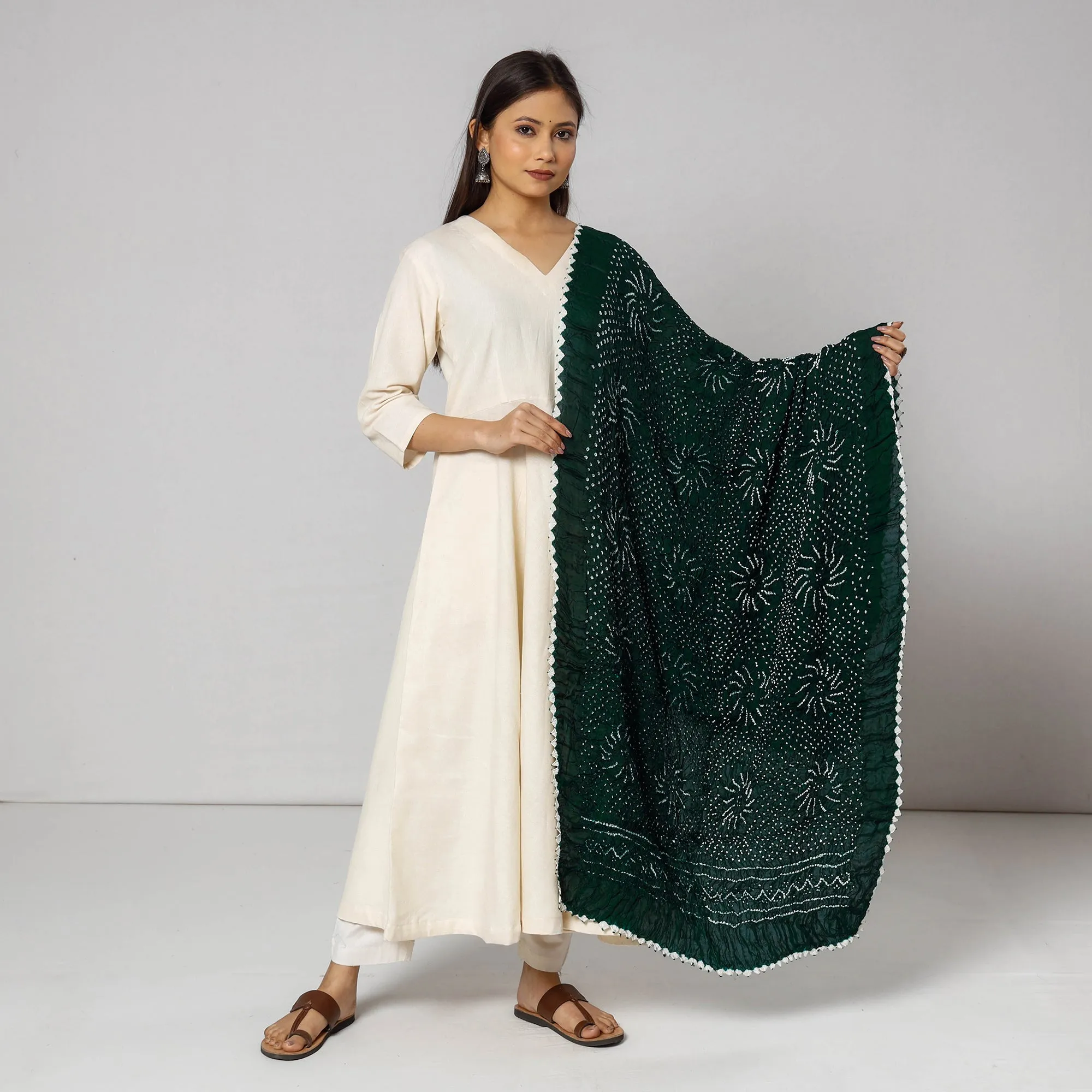 Green - Kutch Bandhani Tie-Dye Modal Silk Dupatta