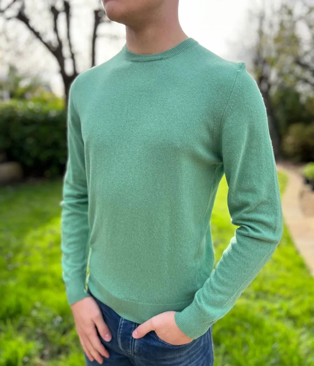 Green Mens Wool Blend Crew Neck Jumper