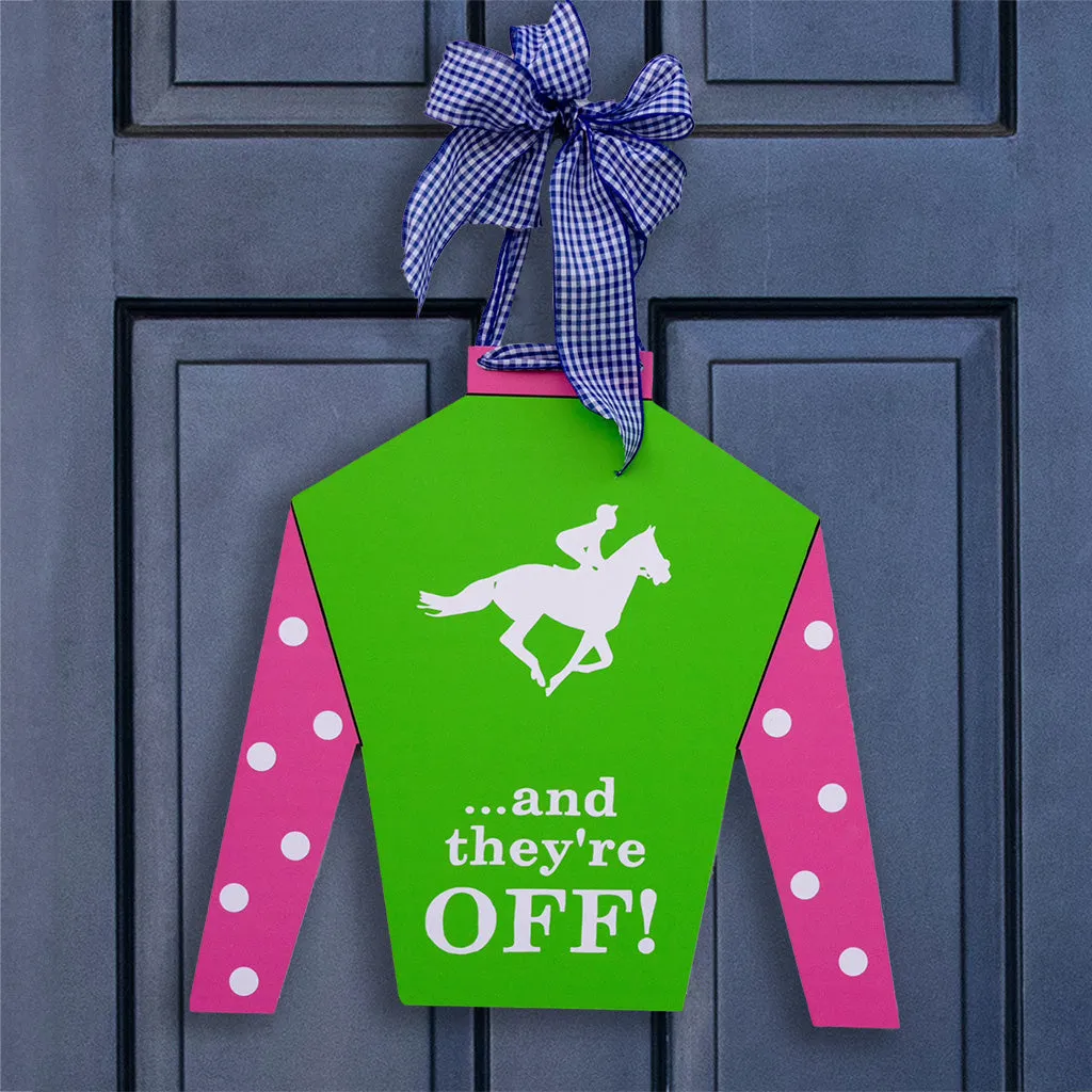 Green "And They're Off!" Jockey Silk Door Hanger